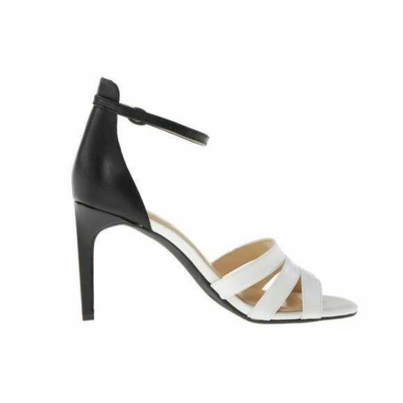 *Jessica Simpson Black White And Strappy Open Toe Maselli Soft Leather Pumps - Picture 1 of 7